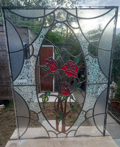 Vintage 90s rose stained - stained, glass
