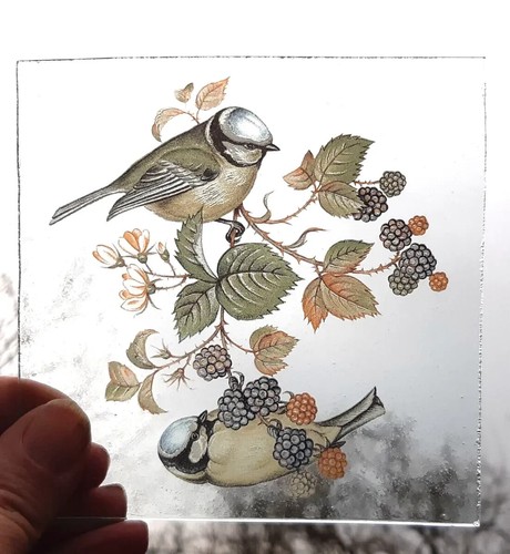 Stained glass blue tits - stained, bird